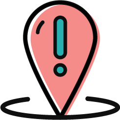 location pin with exlamation mark